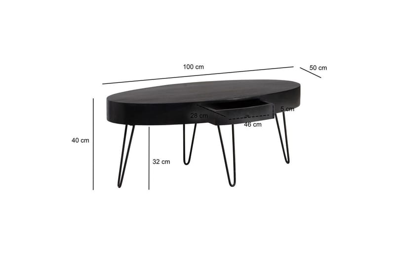 Sofabord Wohnling Solid tre 100 cm oval med skuff i landlig stil - Møbler - Bord - Sofabord