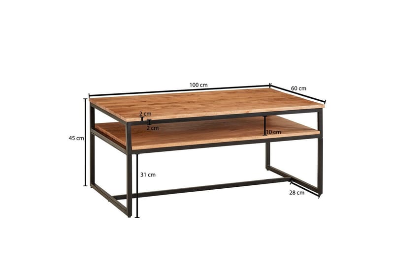 Sofabord Wohnling Solid tre 100 cm rektangulær med brett moderne - Møbler - Bord - Sofabord