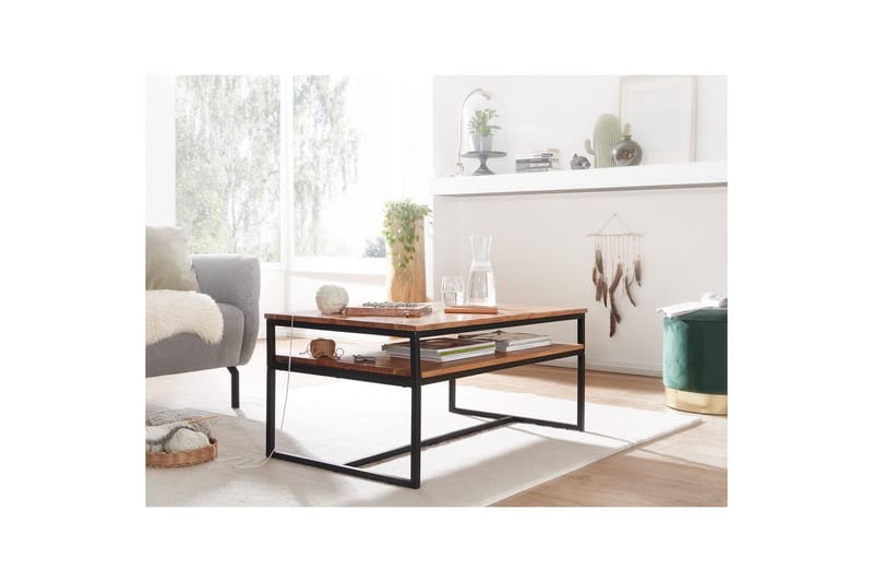 Sofabord Wohnling Solid tre 100 cm rektangulær med brett moderne - Møbler - Bord - Sofabord