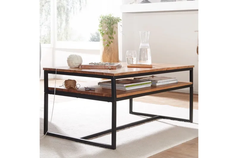 Sofabord Wohnling Solid tre 100 cm rektangulær med brett moderne - Møbler - Bord - Sofabord