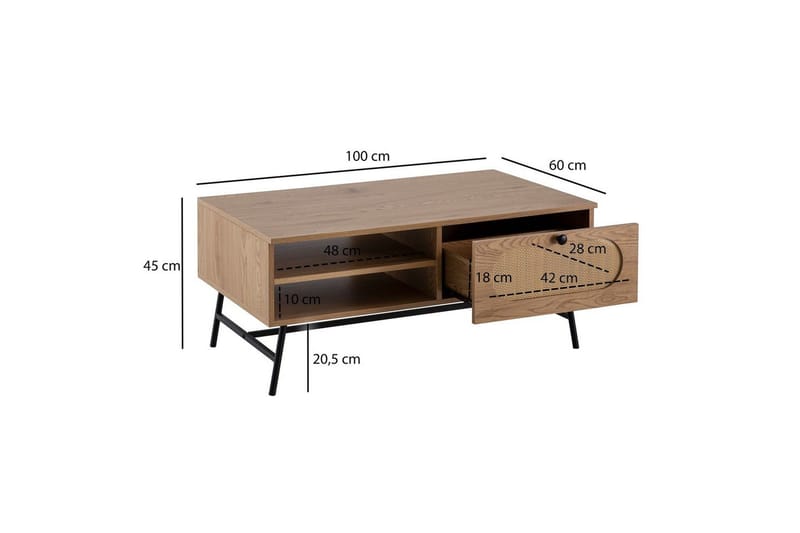 Sofabord Wohnling Tre eik utseende rektangulær med skuffe rotting oppbevaringsplass - Møbler - Bord - Sofabord