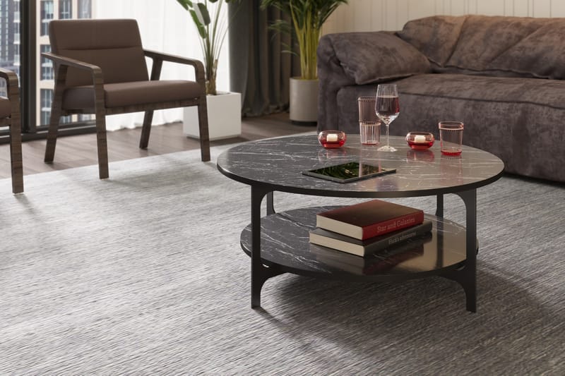 Yalbi Sofabord 90 cm med Oppbevaring Rundt Hylle - Svart - Møbler - Bord - Sofabord