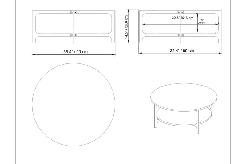 Yalbi Sofabord 90 cm med Oppbevaring Rundt Hylle - Svart - Møbler - Bord - Sofabord