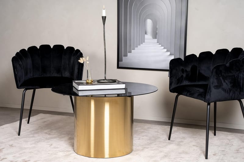 Ystad Rundt Sofabord 75 cm i Glass med Understell i Metall - Svart - Møbler - Bord - Sofabord