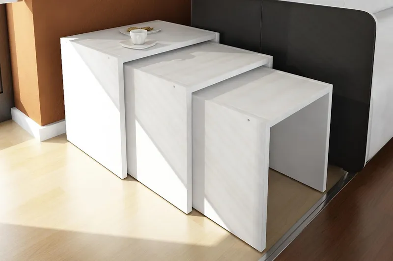 Zariel Settbord 44 cm 3 Bord - Hvit - Møbler - Bord - Sofabord