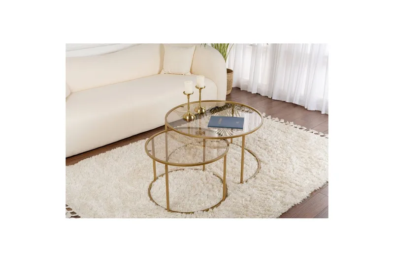 Sofabordsett 2 stykker Rikiya Gullbronse - Gullbronse - Møbler - Bord - Sofabord