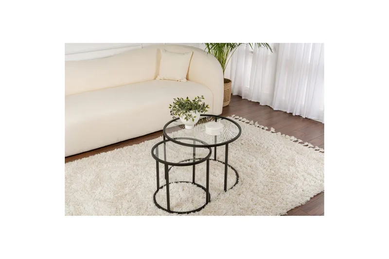 Sofabordsett 2 stykker Rikiya Liten Svart Transparent - Svart Transparent - Møbler - Bord - Sofabord