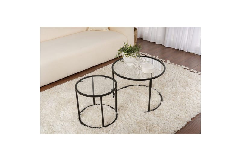 Sofabordsett 2 stykker Rikiya Liten Svart Transparent - Svart Transparent - Møbler - Bord - Sofabord