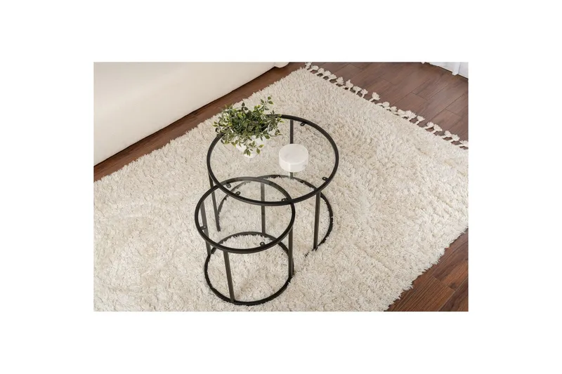 Sofabordsett 2 stykker Rikiya Liten Svart Transparent - Svart Transparent - Møbler - Bord - Sofabord