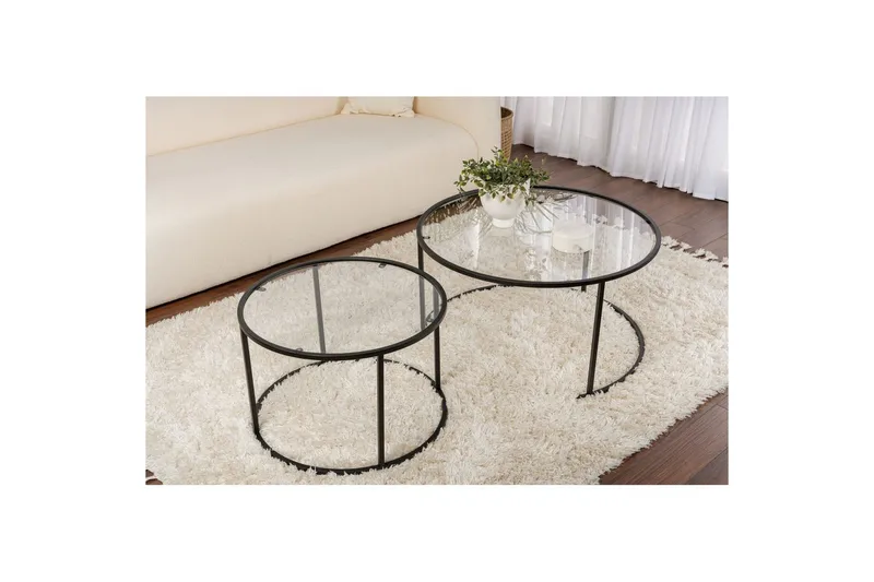 Sofabordsett 2 stykker Rikiya Svart Transparent - Svart Transparent - Møbler - Bord - Sofabord