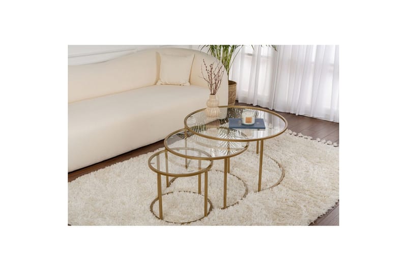 Sofabordsett 3 stykker Rikiya Gulltransparent - Gulltransparent - Møbler - Bord - Sofabord