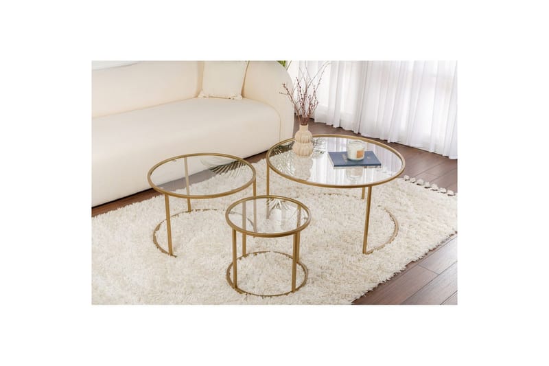 Sofabordsett 3 stykker Rikiya Gulltransparent - Gulltransparent - Møbler - Bord - Sofabord