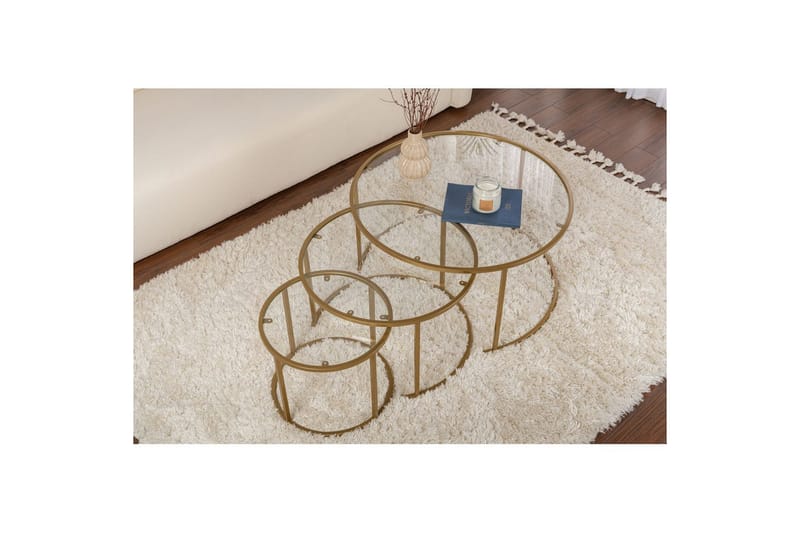 Sofabordsett 3 stykker Rikiya Gulltransparent - Gulltransparent - Møbler - Bord - Sofabord