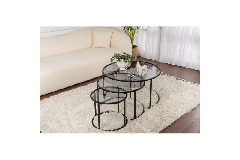 Sofabordsett 3 stykker Rikiya Svart Grå - Svart Grå - Møbler - Bord - Sofabord