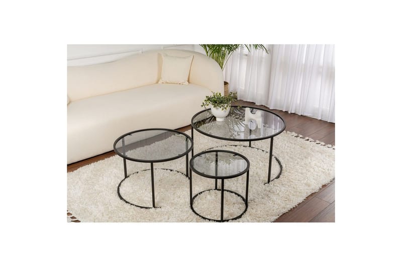 Sofabordsett 3 stykker Rikiya Svart Grå - Svart Grå - Møbler - Bord - Sofabord