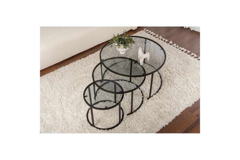 Sofabordsett 3 stykker Rikiya Svart Grå - Svart Grå - Møbler - Bord - Sofabord