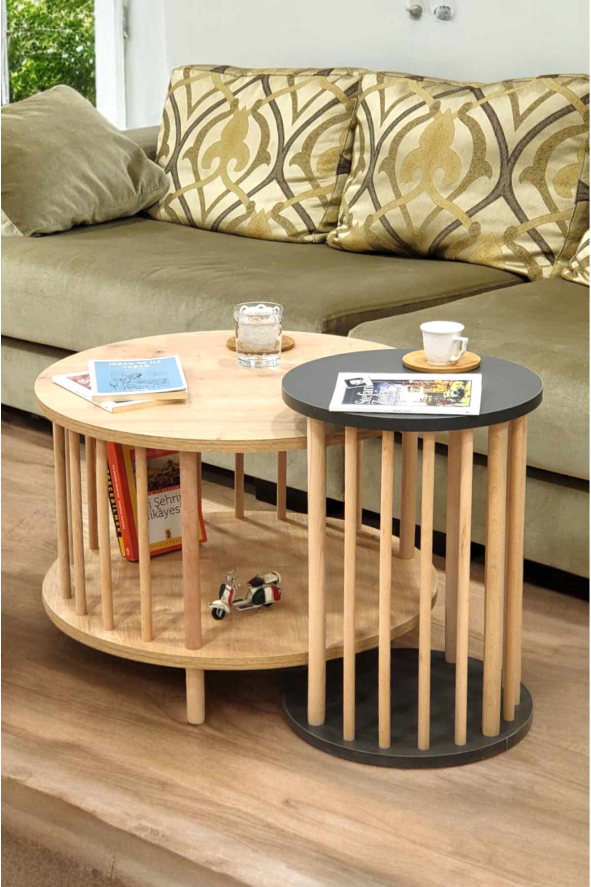 Sofabordsett Hanah Home Peka Set Pro (Ø60 x H43 cm) Sapphire eik antrasitt - Sapphire Oak/Antrasitt