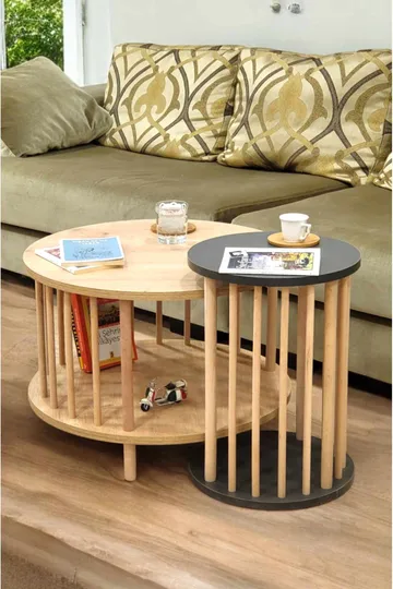Sofabordsett Hanah Home Peka Set Pro (Ø60 x H43 cm) Sapphire eik antrasitt - Sapphire Oak/Antrasitt - Møbler - Bord - Sofabord