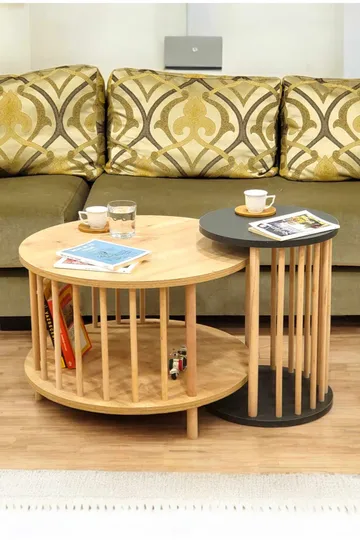 Sofabordsett Hanah Home Peka Set Pro (Ø60 x H43 cm) Sapphire eik antrasitt - Sapphire Oak/Antrasitt - Møbler - Bord - Sofabord