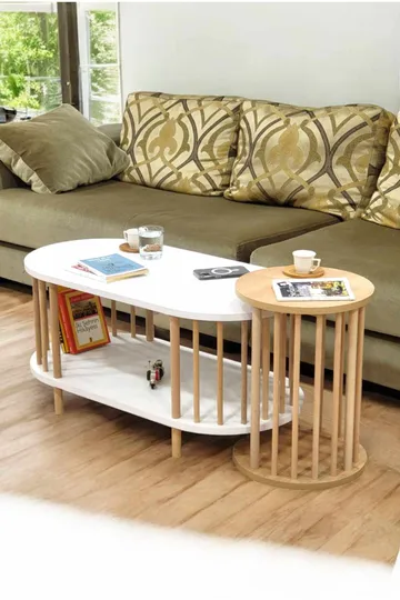 Sofabordsett Hanah Home Peka Set (90 x 43 x 45 cm) Hvit Sapphire eik - Hvit og safireik - Møbler - Bord - Sofabord