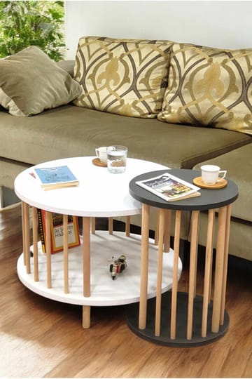 Sofabordsett Hanah Home Peka Set Pro (Ø60 x H43 cm) Hvit antrasitt - Hvit/Antrasitt - Møbler - Bord - Sofabord