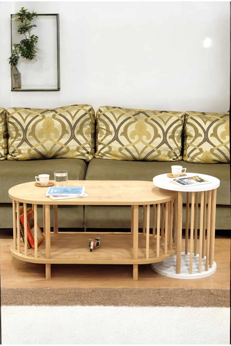 Sofabordsett Hanah Home Peka Set (90 x 43 x 45 cm) Sapphire eik hvit - Sapphire Oak og hvit - Møbler - Bord - Sofabord