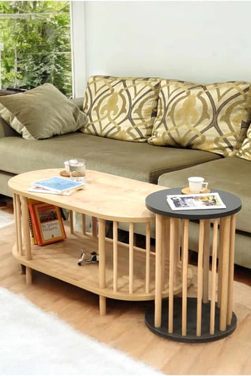 Sofabordsett Hanah Home Peka Set (90 x 43 x 45 cm) Sapphire eik antrasitt - Sapphire Oak/Antrasitt - Møbler - Bord - Sofabord