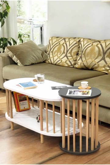 Sofabordsett Hanah Home Peka Set (90 x 43 x 45 cm) Hvit antrasitt - Hvit/Antrasitt - Møbler - Bord - Sofabord