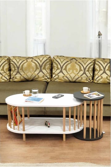 Sofabordsett Hanah Home Peka Set (90 x 43 x 45 cm) Hvit antrasitt - Hvit/Antrasitt - Møbler - Bord - Sofabord