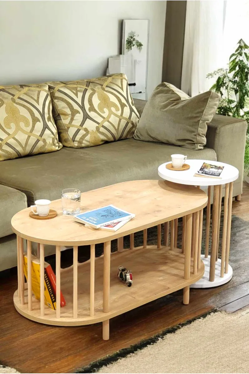 Sofabordsett Hanah Home Peka Set (90 x 43 x 45 cm) Sapphire eik hvit, Sapphire Oak og hvit