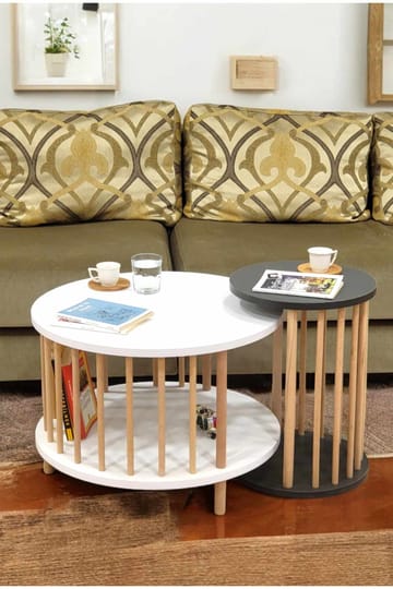 Sofabordsett Hanah Home Peka Set Pro (Ø60 x H43 cm) Hvit antrasitt - Hvit/Antrasitt - Møbler - Bord - Sofabord