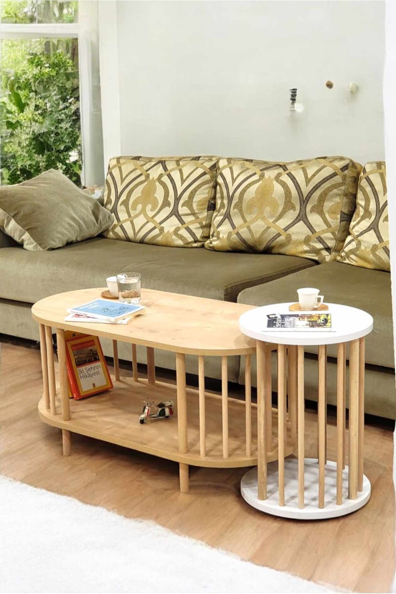 Sofabordsett Hanah Home Peka Set (90 x 43 x 45 cm) Sapphire eik hvit - Sapphire Oak og hvit - Møbler - Bord - Sofabord