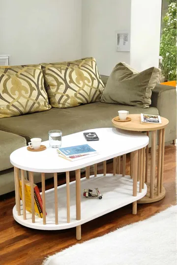 Sofabordsett Hanah Home Peka Set (90 x 43 x 45 cm) Hvit Sapphire eik - Hvit og safireik - Møbler - Bord - Sofabord