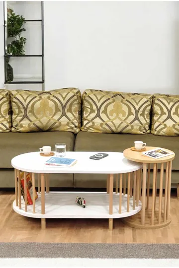 Sofabordsett Hanah Home Peka Set (90 x 43 x 45 cm) Hvit Sapphire eik - Hvit og safireik - Møbler - Bord - Sofabord