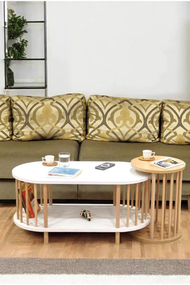 Sofabordsett Hanah Home Peka Set (90 x 43 x 45 cm) Hvit Sapphire eik - Hvit og safireik - Møbler - Bord - Sofabord