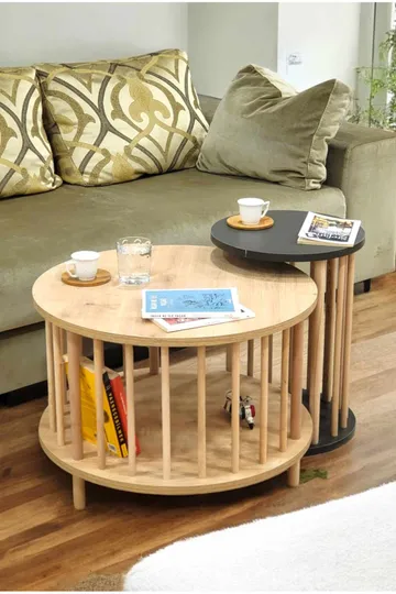 Sofabordsett Hanah Home Peka Set Pro (Ø60 x H43 cm) Sapphire eik antrasitt - Sapphire Oak/Antrasitt - Møbler - Bord - Sofabord