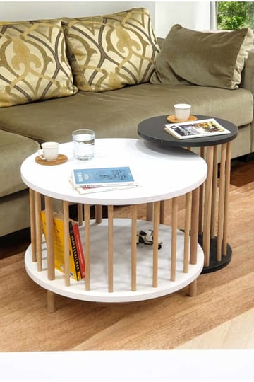 Sofabordsett Hanah Home Peka Set Pro (Ø60 x H43 cm) Hvit antrasitt - Hvit/Antrasitt - Møbler - Bord - Sofabord