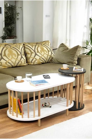 Sofabordsett Hanah Home Peka Set (90 x 43 x 45 cm) Hvit antrasitt - Hvit/Antrasitt - Møbler - Bord - Sofabord