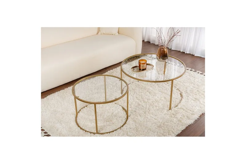 Sofabordsett Rikiya Gull Transparent - Møbler - Bord - Sofabord