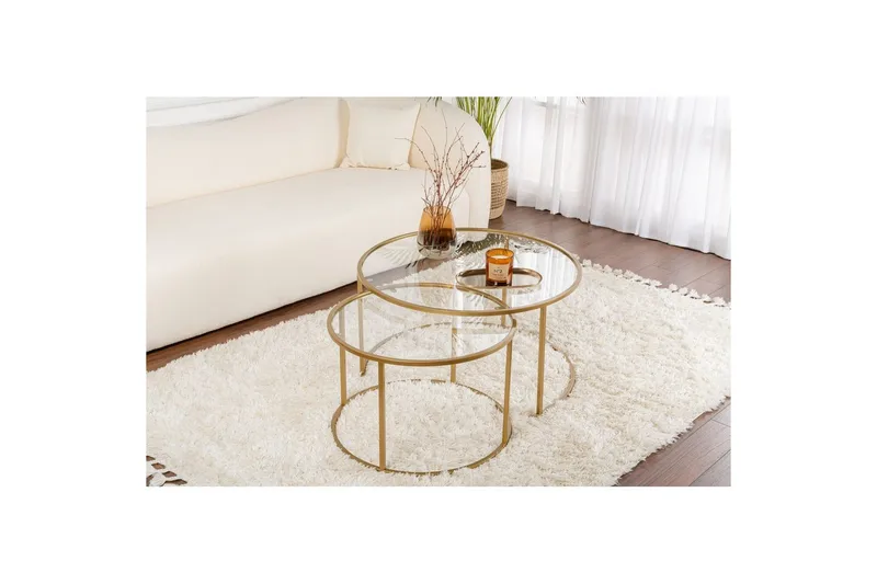 Sofabordsett Rikiya Gull Transparent - Møbler - Bord - Sofabord