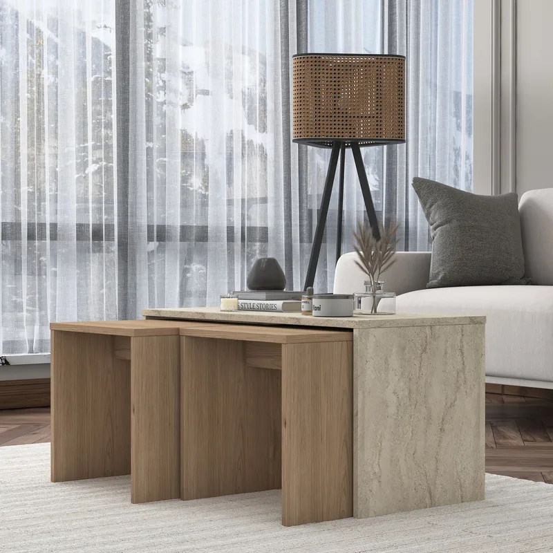Sofabordsett Wallxpert Cleo-hylle (90 x 44,8 x 40 cm) Travertin - Travertin - Møbler - Bord - Sofabord