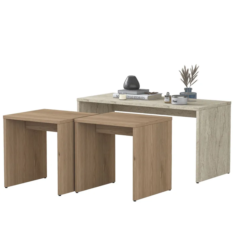 Sofabordsett Wallxpert Cleo-hylle (90 x 44,8 x 40 cm) Travertin - Travertin - Møbler - Bord - Sofabord