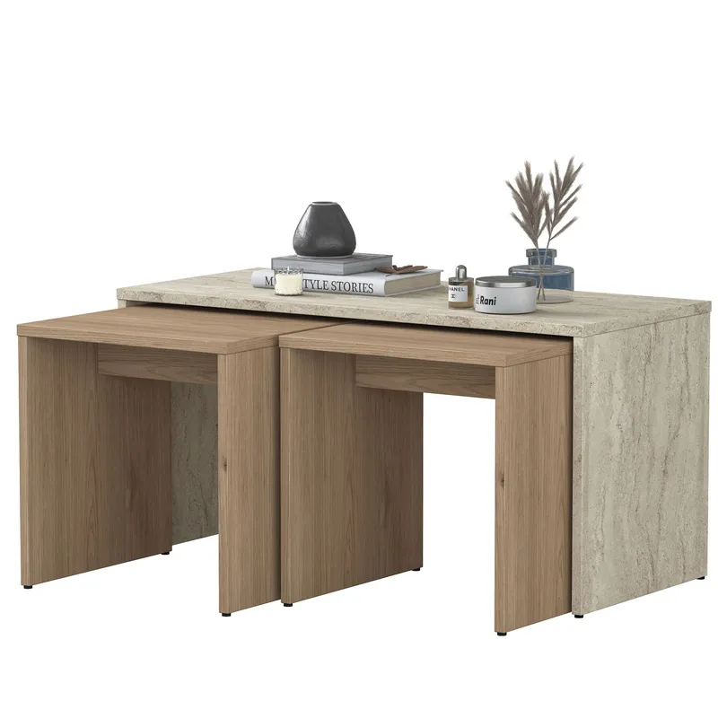 Sofabordsett Wallxpert Cleo-hylle (90 x 44,8 x 40 cm) Travertin - Travertin - Møbler - Bord - Sofabord