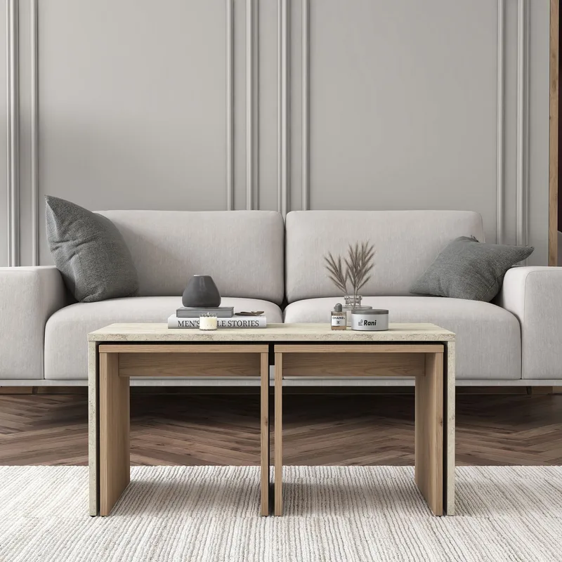 Sofabordsett Wallxpert Cleo-hylle (90 x 44,8 x 40 cm) Travertin - Travertin - Møbler - Bord - Sofabord