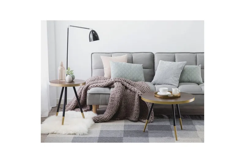 Soffbord Beliani Ramona Mörk trä/guld/svart Dark wood||GOLD||Black - Møbler - Bord - Sofabord