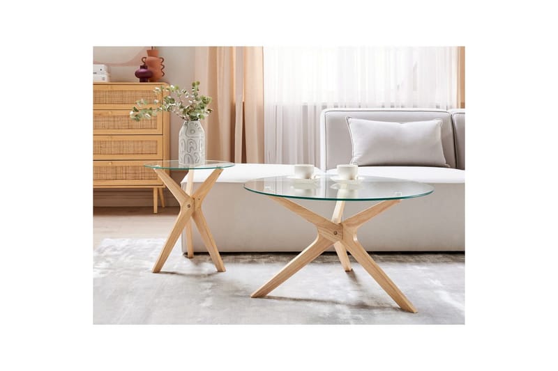 Soffbord Beliani Valley set om 2 Transparent||Light wood - Møbler - Bord - Sofabord