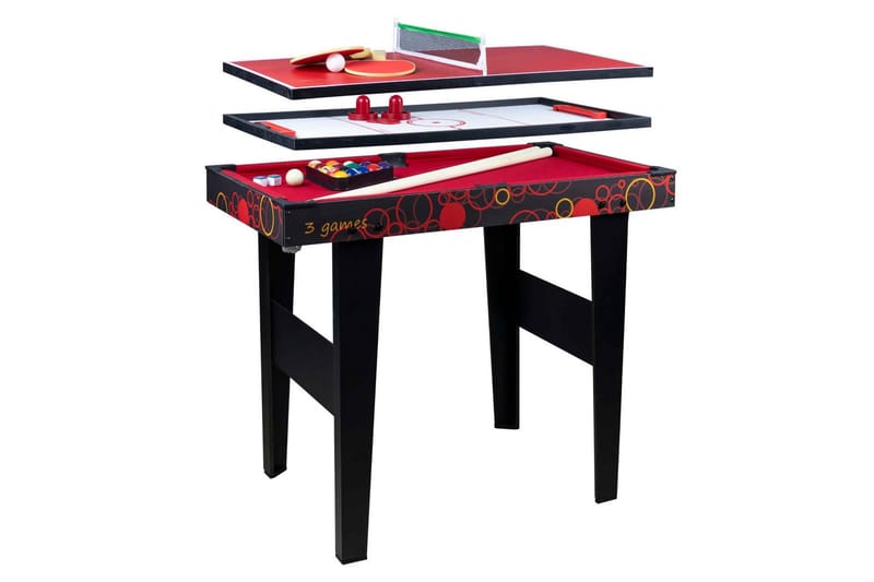 3-i-1 Spillebord - Svart|Rød - Møbler - Bord - Spillebord - Airhockey bord