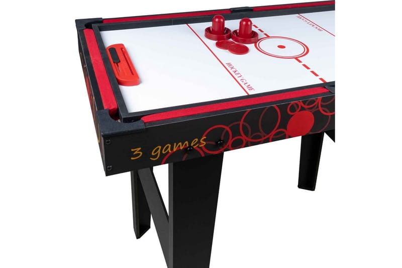 3-i-1 Spillebord - Svart|Rød - Airhockey bord