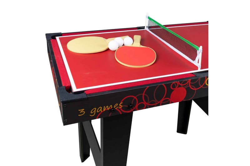 3-i-1 Spillebord - Svart|Rød - Airhockey bord