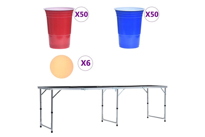 Sammenleggbart ølpongbord med kopper og baller 240 cm - Flerfarget - Møbler - Bord - Spillebord - Bordtennisbord